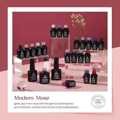 beetles Gel Polish Kit, Nude Gray Pink Blue Burgundy Glitter Gel Polish Set Modern Muse Collection with 3Pcs Base Matte Glossy Top Coat Soak off Uv Gel for Women thumbnail 3