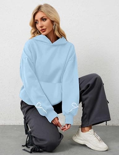 MAXIMGR Oversized Bow Hoodie Cute Clean Girl Embroidered Sweatshirts Coquette Preppy Sweater Y2k Pullover Top Teen Girls thumbnail 5