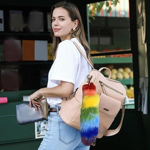 Ferricult Therian Tail with Clasp, 15.8 Inch Long Plush Rainbow Hanging Fluffy Fox Tail Keychain for Handbag Backpack, Therian Cosplay Fashion Accessories Pendant, Xmas Decorations thumbnail 6