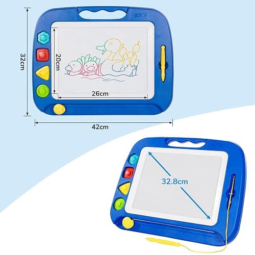 SGILE Große Magnetische Maltafel Zaubertafel Kinder, Magnet Magnettafel mit 4 Stempeln, Kreatives Spielzeug ab 2 Jahren, Geschenk für Jungen & Mädchen 1 2 3 4 Jahre, 42 x 32 cm, Blau thumbnail 2
