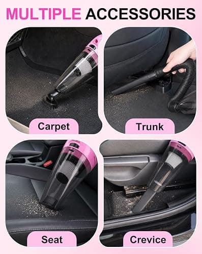 THINKWORK Car Cleaning Kit with Vacuum,Deep Cleaning for Interior Detailing | 7600PA High Power Corded Handheld Vacuum,Windshield Cleaner Tool, Detailing Brush Set,22Pcs Pink Accessories,Gift for Women thumbnail 4