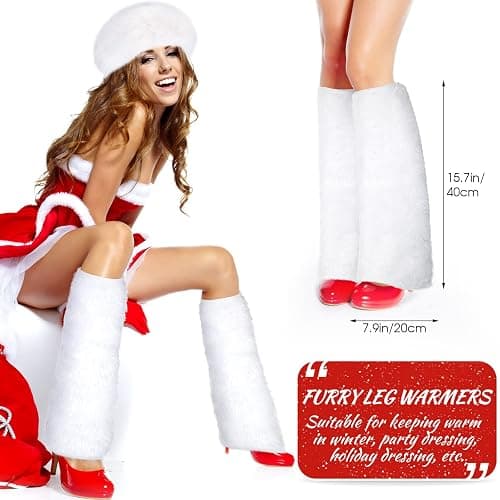 SATINIOR 3 Pieces Faux Fur Headband Set Ear Warmer Headwrap Furry Wrist Cuff Leg Warmers Boot Cuff Accessories for Girls thumbnail 6