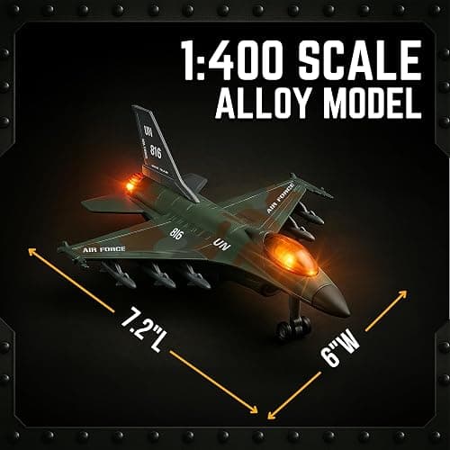 Diecast Fighter Jet Toy Military Falcon Replica Model - 1:400 Scale Airplane Pullback Metal Alloy Aircraft Vehicle with Flashing Lights and Sound thumbnail 7