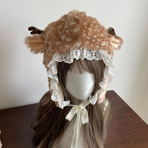 MOAIYU Cartoon Head Wrap Furry Deer Soft Thicken Leg Warmer for Women Outdoor Wear Lace Brim Holiday Party Photo Props thumbnail 7