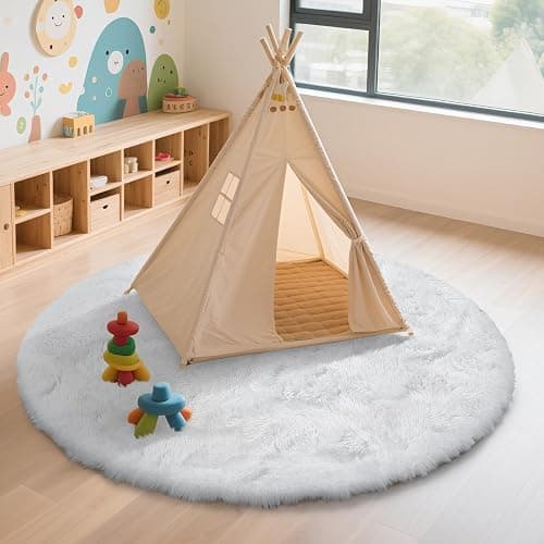 yulidayang White Fluffy Round Area Rugs for Bedroom,3'X3'Shag Circle Area Rugs for Girls Room,Non Slip Fuzzy Plush Rug for Kids Room Living Room and Dorm Home Decor Rug thumbnail 7