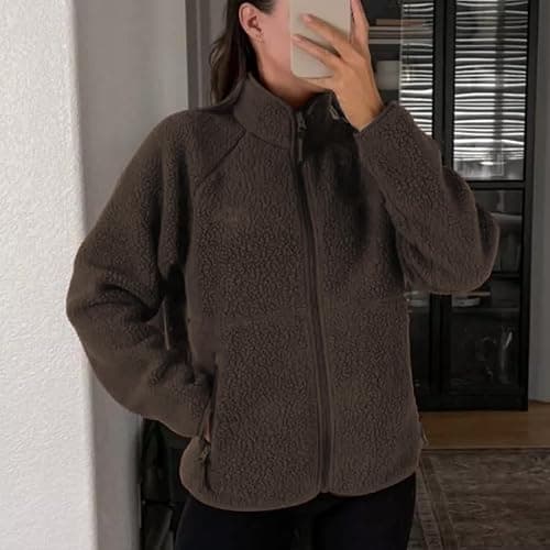 Hixiaohe Womens Fuzzy Fleece Jacket Fall Winter Warm Long Sleeve Sherpa Coats Casual Full Zip Up Outerwear with Pockets thumbnail 5