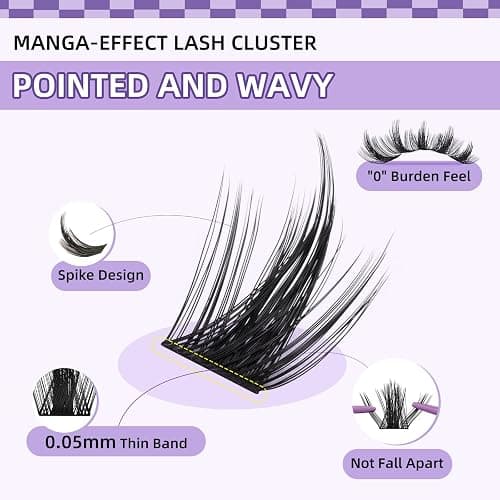 B&Q Manga Lash Clusters Kit DIY Eyelash Clusters at Home with 72H Waterproof Bond and Seal 0.05mm Ultra-Thin Band Wispy Spiky Anime Lashes for Daily & Party, 8-18mm Lash Extensions(KIT-Anime 01) thumbnail 3