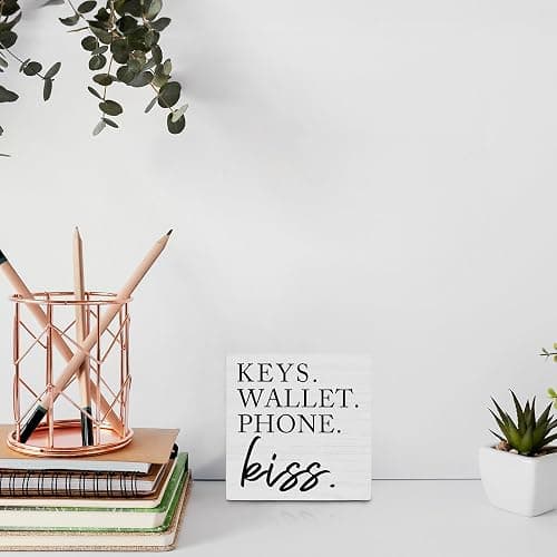 Wooden Entryway Table Decor - Box Sign for Keys, Wallet, Phone - Home Decor - White-5x5" thumbnail 5