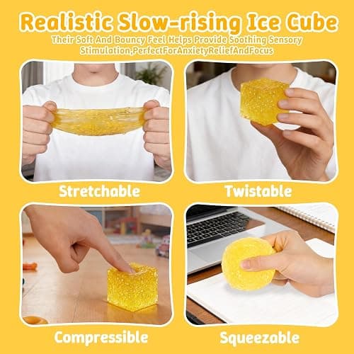 Graphinza Honeycomb Ice Cube Squishy Cubes, Durable Squeeze Toys Autism Stress Ball, Soft for Adults and Boys & Girls Age 3+ (2.16in) (Yellow) thumbnail 5