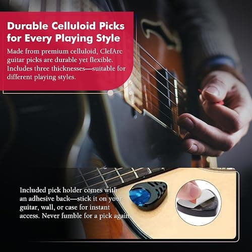 ClefArc Guitar Wall Mount - Ashwood Hardwood Guitar Wall Hangers, Guitar Picks, Pick Holder, Guitar Accessories, U-Shape Hardwood Guitar Hanger, Gifts for Guitarists, with 6 Assorted Guitar Picks thumbnail 5