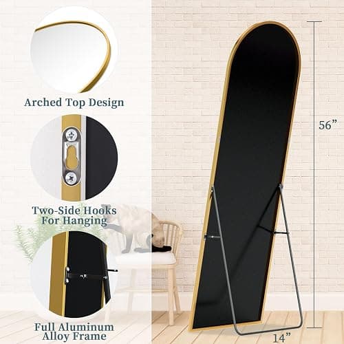 Coomily Full Length Mirror with Stand, 56"x14" Arched Full Body Mirror, Large Stand Up Aluminum Frame Floor Freestanding Hanging Leaning Mounted for Bedroom Living Room Entryway Gold thumbnail 2