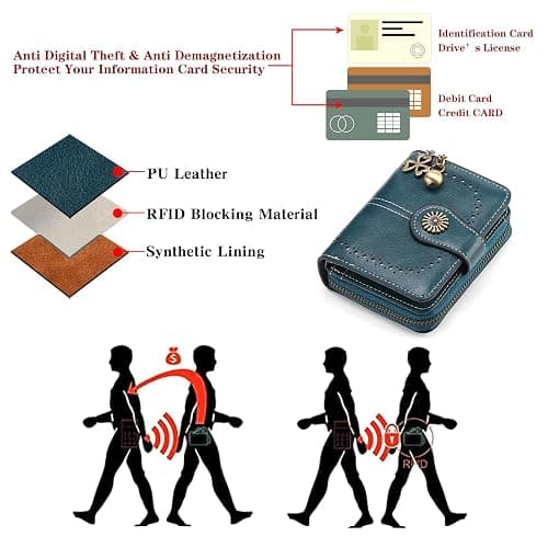 BVEOGMRO Small Wallet for Women Leather Bifold Compact RFID Blocking with Zipper Coin Pocket thumbnail 6