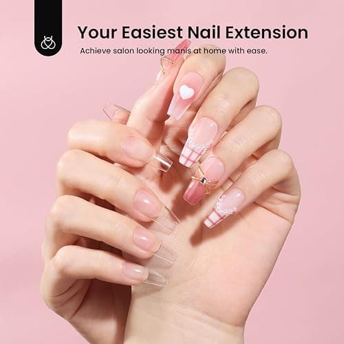 Beetles Gel Nail Kit Medium Coffin with Nail Dehydrator and Primer, 576Pcs Half Matte Etch-X Gel Nail Tips Solid Nail Glue Mini Nail Lamp Acrylic Nail Tips Easy DIY Nail Extension Set Gift for Women thumbnail 2