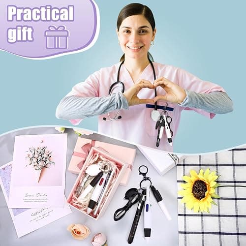 12 pcs Nurse Pen Set Two Colors Black Silver Include Permanent Marker Pen Pen Lights for Nurses Retractable Ballpoint Pen Nursing Keychain Clip Foldable Scissors LED Flashlight Keychain for Nurses thumbnail 6