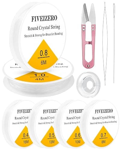 6 Rolls FIVEIZERO Elastic Bracelet String Cord, 0.4mm, 0.5mm, 0.6mm, 0.7mm, 0.8mm, 1mm Crystal Clear Stretchy Elastic Bead String for Bracelets, Jewelry Making and Clay Pony Seed Stone Beads Beading - Image 1