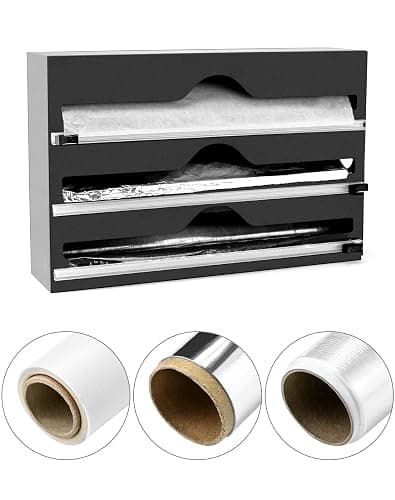 QWORK® 3 in 1 Küche Folienspender Folienschneider für Frischhaltefolie Folien Backpapier, Kompatibel mit 31 cm Rollen, Wandmontage oder Stand auf der Arbeitsplatte - Image 1