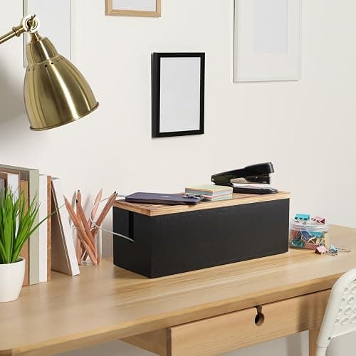 Bivvclaz Large Cable Management Box, Wooden Cord Organizer Box for Desk, Floor, Office to Hide Extension Cords Power Stripes Surge Protectors Chargers Wires, Black thumbnail 8