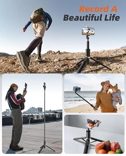 Vimose Phone Tripod & Selfie Stick with Remote, Portable, Lightweight for Video Recording Vlog, Extendable Travel Tripod Stand Compatible with iPhone Android, Black, 62" thumbnail 7