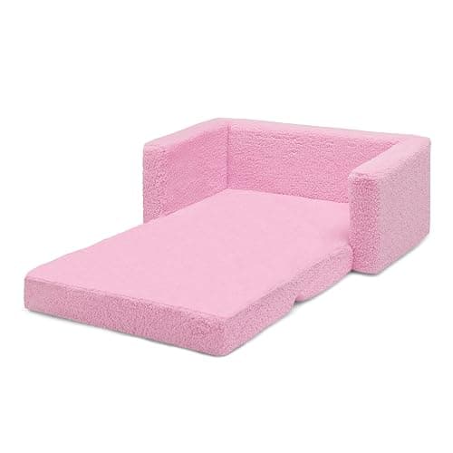 Delta Children Cozee Flip-Out Sherpa 2-in-1 Convertible Sofa to Lounger for Kids, Pink thumbnail 12