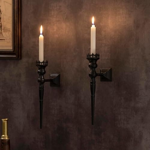 Woparty Gothic Wall Sconce Candle Holder for Taper Candles (Set of 2) Black Iron Crown and Scepter Design Victorian Wall Decor for Living Room, Bathroom,Dining Room thumbnail 8