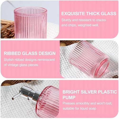 Pink Bathroom Accessories Set, 4 Pcs Glass Bathroom Accessory Set, Pink Soap Dispenser and Toothbrush Holder Set, Qtip Holder Set, Vintage Bathroom Sink Set, Cute Bathroom Decor thumbnail 4
