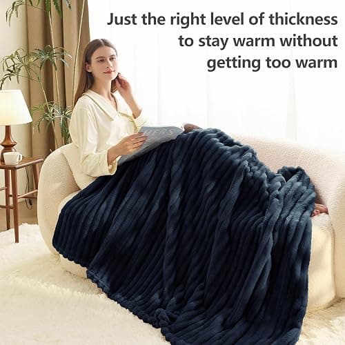 HIMEET Soft Navy Blue Twin Blanket for Bed - 300GSM Cozy Fleece Blanket for Men, Small Lightweight Bed Blankets Graduation Birthday Gifts for Her Him, Home School Dorm Decor, Navy Blue, 60x80 Inches thumbnail 5