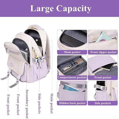 Mildame Backpacks for Girls Set, Aesthetic Backpack for Teens, Lightweight Classic Backpack for Kids, 3Pcs Boys Girls Bookbags with Cute Pendant thumbnail 4