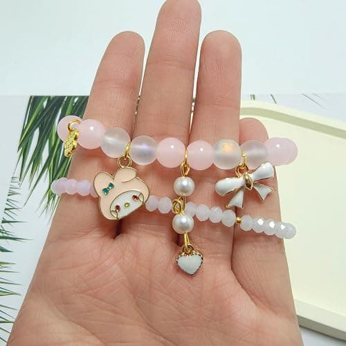 CJIAYUJEW Cute Bracelet Crystal Pearl Bracelets, Anime Elastic Stretch Crystal Bead Bracelet Lovely Cartoon Elastic Beaded Bracelets for Women thumbnail 4