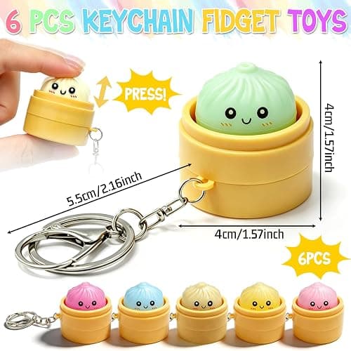 Muxizi 6Pcs Mini Dumpling Keyboard Clicker Fidget Toy for Anxiety Stress Relief, Keyboard Fidget Squeeze Toys Crisp Sound, Mini Backpack Keychain Gift for Keys Bags Party Favors Classroom Prizes thumbnail 3