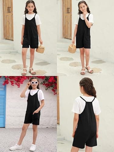 Tongmingyun Girls Summer Sleeveless Casual Rompers Kids Shorts Jumpsuits | Spaghetti Strap, Casual Outfits, With Pockets, Loose Fitting thumbnail 5
