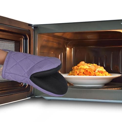 Short Oven Mitts, Heat Resistant 500°F, Silicone Grip Kitchen Gloves, Non-Slip for Baking, Grilling, BBQ, Machine Washable with Hanging Loop, 2-Pack Set, Taro Purple thumbnail 2