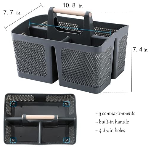 rejomiik Portable Shower Caddy Basket Plastic Cleaning Caddy Organizer Storage Tote with Handle for Bathroom, College, Dorm Room Essentials, Grey thumbnail 3