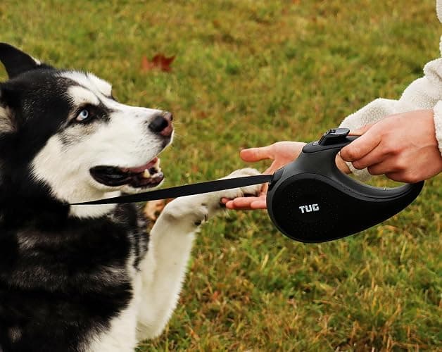 TUG 360° Tangle-Free Retractable Dog Leash with Anti-Slip Handle | 16 ft Strong Nylon Tape | One-Handed Brake, Pause, Lock (Small, Black/Grey) thumbnail 5
