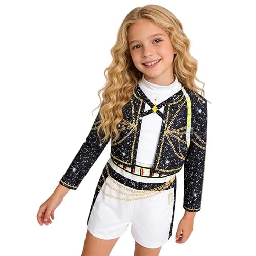 SAVITO Pop Idol Cosplay Costume Popular Singers Stage Costumes for Ages 3-12 Black Printed Costumes Black B - Image 1