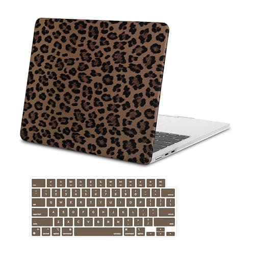 MOSISO Compatible with MacBook Air 13 inch Case M5 M4 M3 M2 | Cheetah Spots PU Leather Coated Hard Shell&Keyboard for MacBook Air 13.6 inch Case 2026-2022 A3449 A3240 A3113 A2681, Brown - Image 1