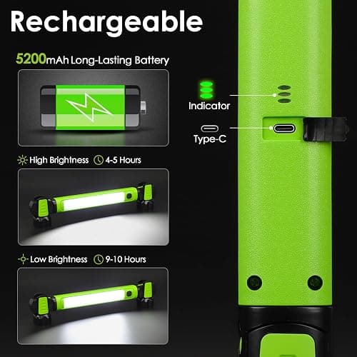 Work Light, 2500LM Bright LED Work Lights, 5200mAh Rechargeable Magnetic Underhood Work Light with Hooks, Cordless Battery Powered Mechanic Light for Car Repairing/Inspection/Garage/Workshop/Emergency thumbnail 3