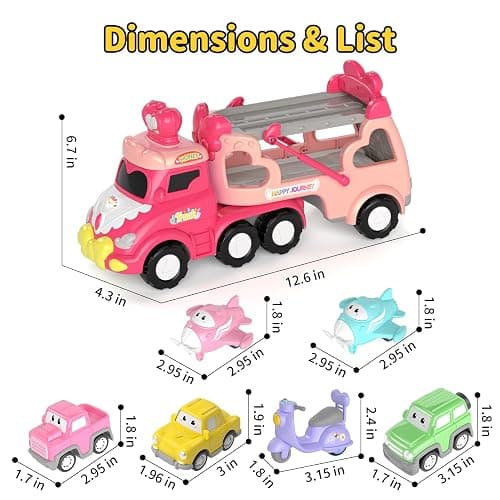 newcrave Truck Toys for 1 2 3 Year Old Girl, 7-in-1 Carrier Cars Toys for Toddler Girls Age 1-2 2-3, Princess Toy with Light & Sound, Easter Christmas Birthday Gifts for 1 2 3+ Year Old Girls thumbnail 2