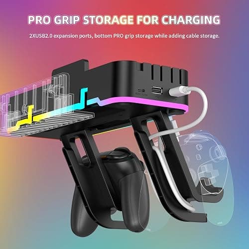 RGB Switch Wall Mount for Joy-Con Charger, Switch Holder for Nintendo Switch / OLED with Switch Organizer, Switch Accessories with 15 Light Mode, 4 Controller Charger, 2 USB Port, 10 Card Slot thumbnail 5