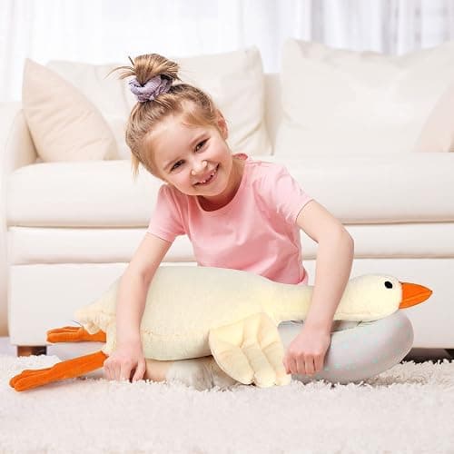 Qpewep 30" Goose Stuffed Animal Weighted Plush Toy 3.2Ibs White Swan Throw Soft Plush Sleeping Pillow Stuffed Animal Toys for Kids Gifts thumbnail 2