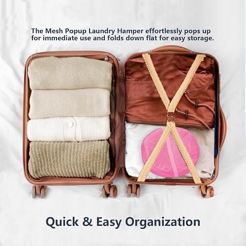 LXLOVESM Pop Up Laundry Hamper, Mesh Laundry Basket Collapsible, Foldable Hamper for Travel and Storage (Pink) thumbnail 4