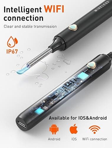 Ear Wax Removal Tool Camera - Ear Cleaner with 1080P HD Camera, Otoscope with Light, Earwax Removal Kit with 50 Replacement Tips for iPhone, iPad, Android Phones (Black) thumbnail 4
