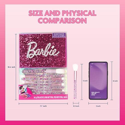 Barbie 35-Well Shadow Palette, Shimmery and Opaque Colors, Pigmented Blendable, 8 Application Brushes Ages 8+, Perfect for Parties, Sleepovers & Makeovers, By Townley Girl thumbnail 8