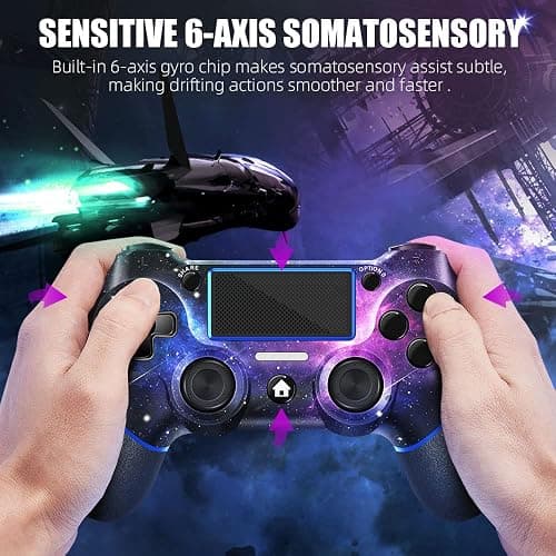 AceGamer Wireless Controller for PS4 Game Compatible with PS4/Pro/PC with Motion Motors and Audio Function,Mini LED Indicator,USB Cable and Anti-Slip (Starry Sky) thumbnail 4