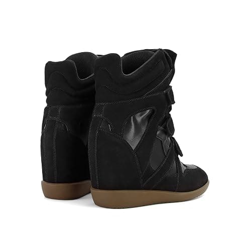 WJZDSJCO Wedge Sneakers for Women Heels Suede Hook and Loop High Heel Tennis Round Toe Triple Strappy Band Casual Vintage Fashion Dressy Comfy Campus Trendy Retro thumbnail 4