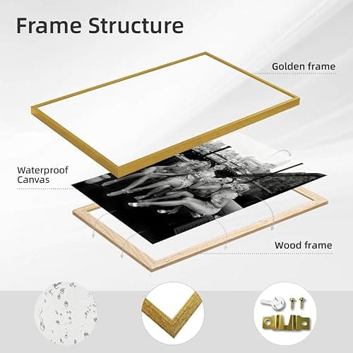 Gold Framed Black and White Canvas Wall Art Vintage New York Rooftop Woman Party Photography Feminist Poster Trendy Girls Hypebeast Painting Prints Female Artwork Bar Cart Decor 8x12inch thumbnail 2