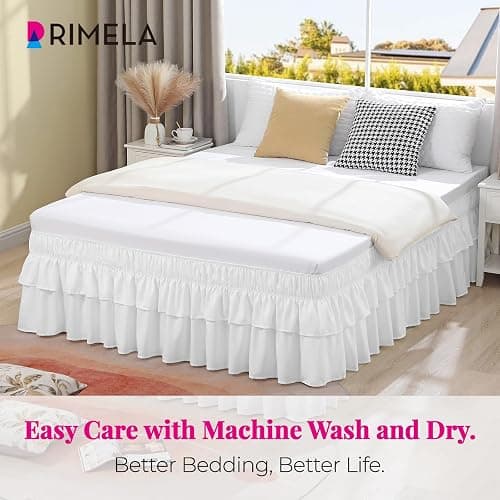 RIMELA Ruffle Bed Skirt White Queen 16 Inch Drop, Elastic Wrap Around Bed Skirting Queen Size, Easy to Install Dust Ruffle, Machine Washable Soft Fabric, Multi Ruffle Bedskirt thumbnail 6
