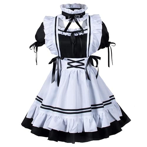 Wannsee Anime French Maid Apron Lolita Fancy Dress Cosplay Costume Furry Cat Ear Gloves Socks set(M) thumbnail 3