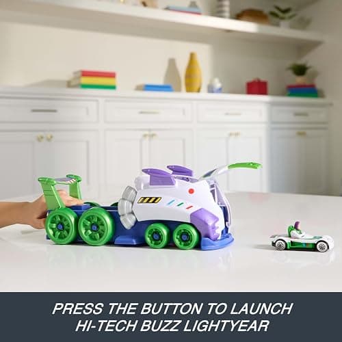 Hot Wheels Toy Car, Disney and Pixar Hi-Tech Buzz Lightyear Launcher & Hauler with 1:64 Scale Die-Cast Superstar Speeder Hi-Tech Buzz Lightyear thumbnail 2