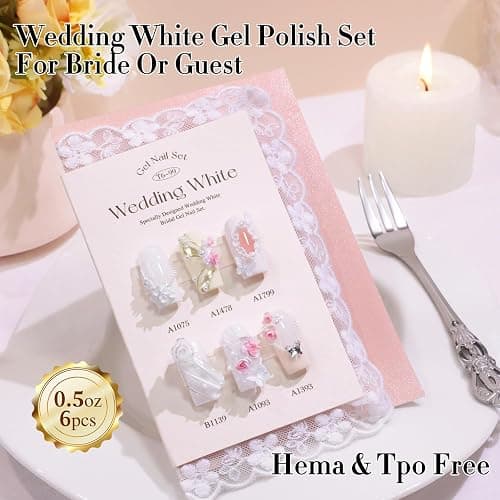 Double Rhythm 6 Pcs 15 ML Gel Polish Set Same Color Same Bottle Soak Off Glitter Gel Polish Kit Nail Art Manicure Salon DIY at Home for Wedding (Pearl White Milky Beige-T6-99) thumbnail 3