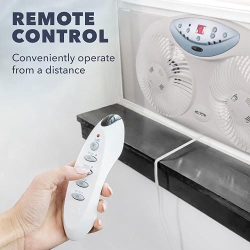 Bionaire Window Fan with Reversible Airflow Blades – 3-Speed Settings, Programmable Thermostat, LED Display, Remote Control, Fits 24–36" Windows, No Assembly Required thumbnail 6